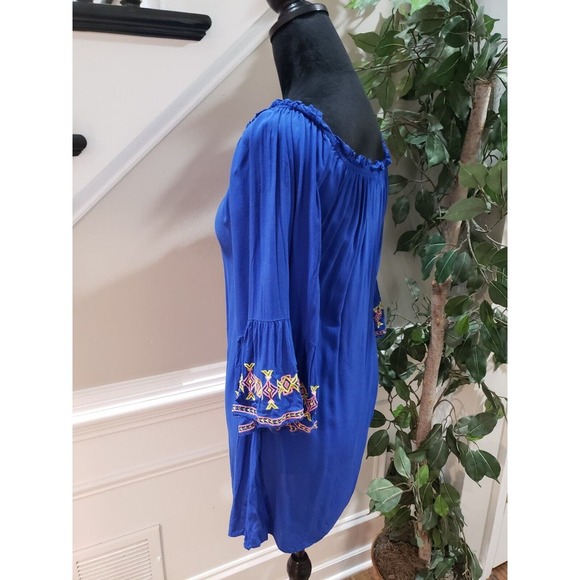 Umgee Women Blue Solid Polyester Scoop-Neck Long Sleeve Knee Length Dress Size S - Picture 4 of 12